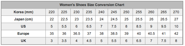 korean shoe size to eu